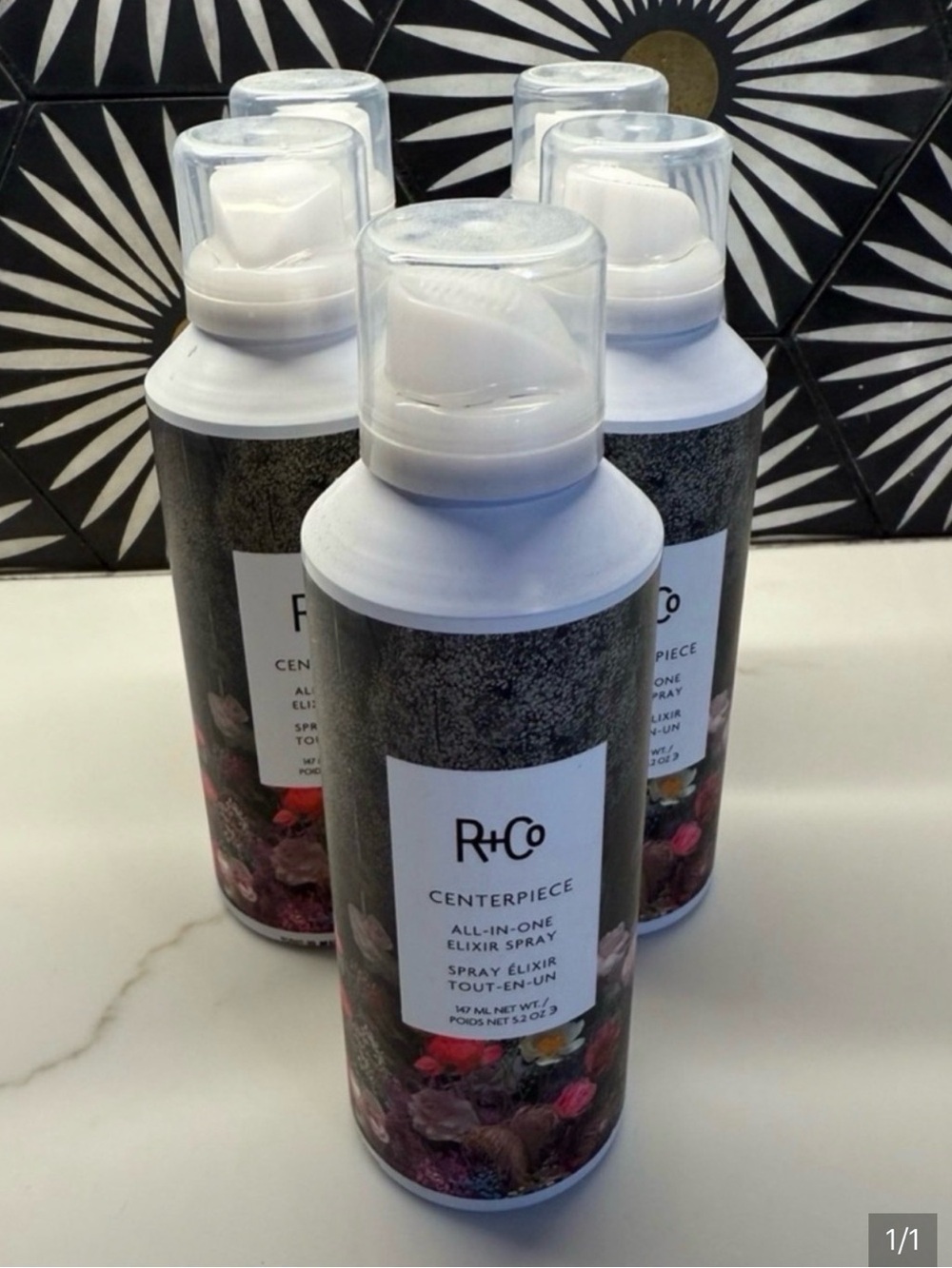R+Co Centerpiece Spray Bottles — White with Floral Accents